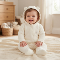 N14614: Baby Unisex Quilted, Hooded Pram Suit/ All In One (0-9 Months)